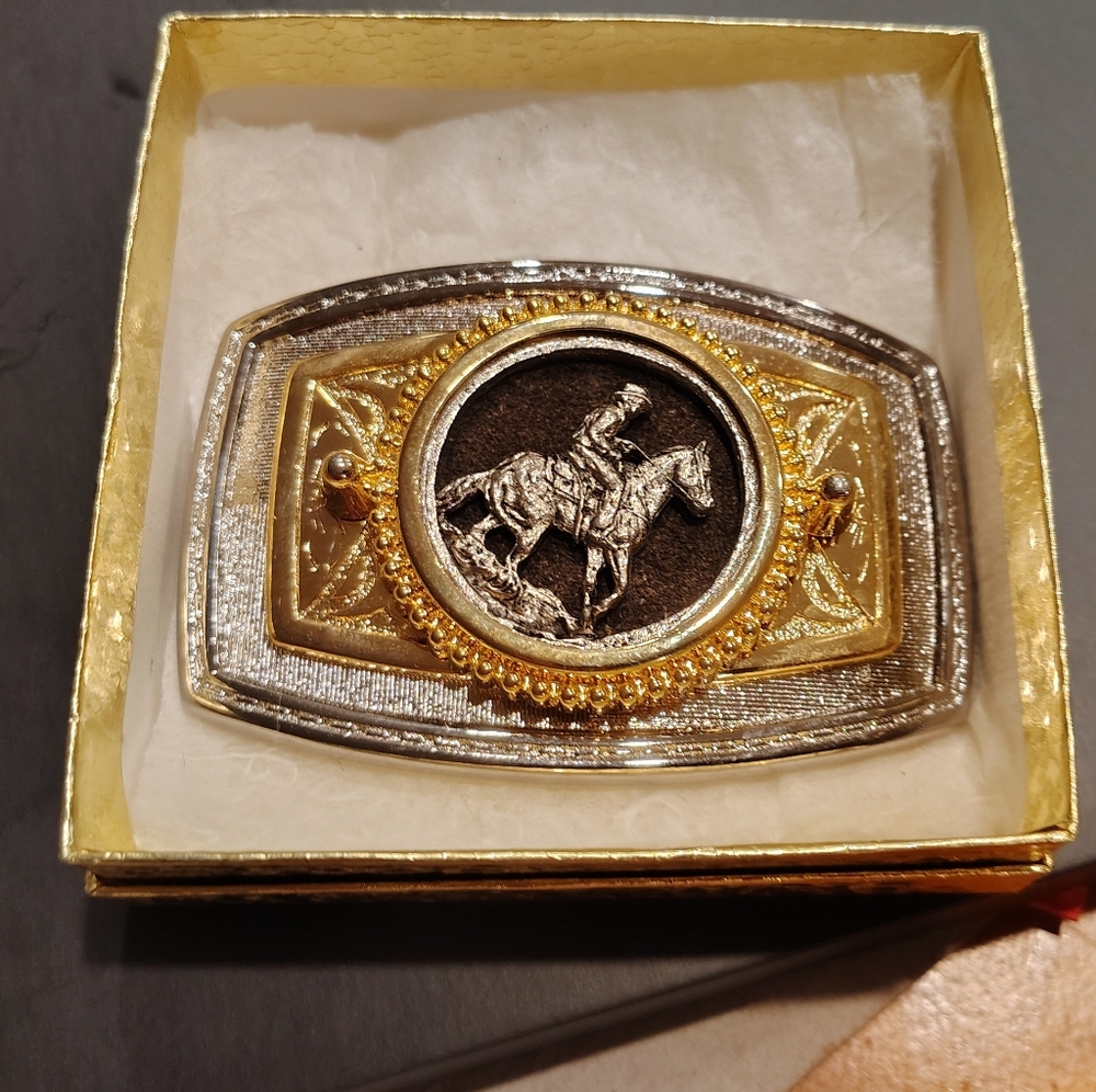 Two-Tone Gold & Silver Western Horse Rider Belt Buckle